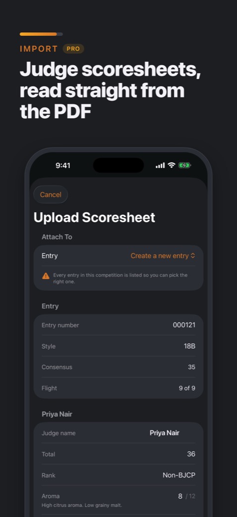 Grist on iPhone: Judge scoresheets read from a PDF
