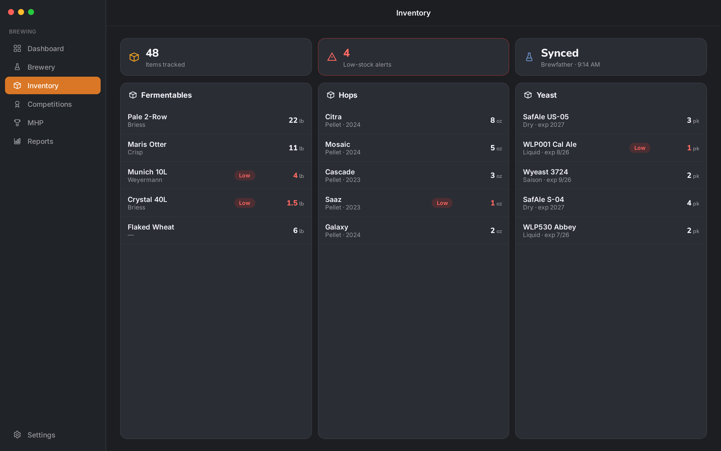 Grist inventory tracking on macOS
