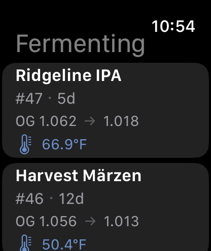 Fermenting batches on Apple Watch